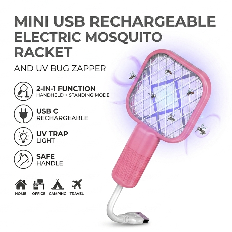 Mini USB Rechargeable Electric Mosquito Racket & UV Bug Zapper