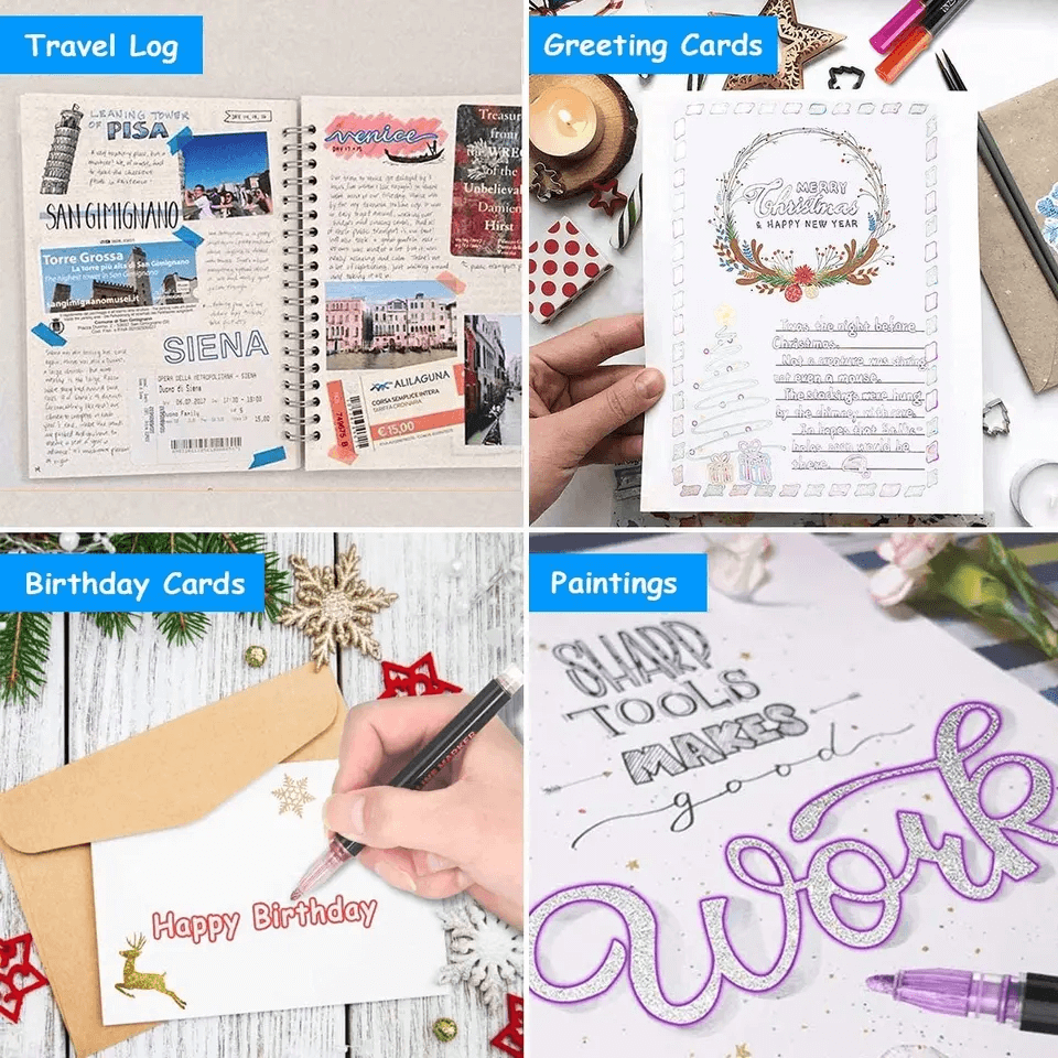 Double Line Outline Glitter Marker Pens - 2-in-1 Dual Effect Metallic Markers