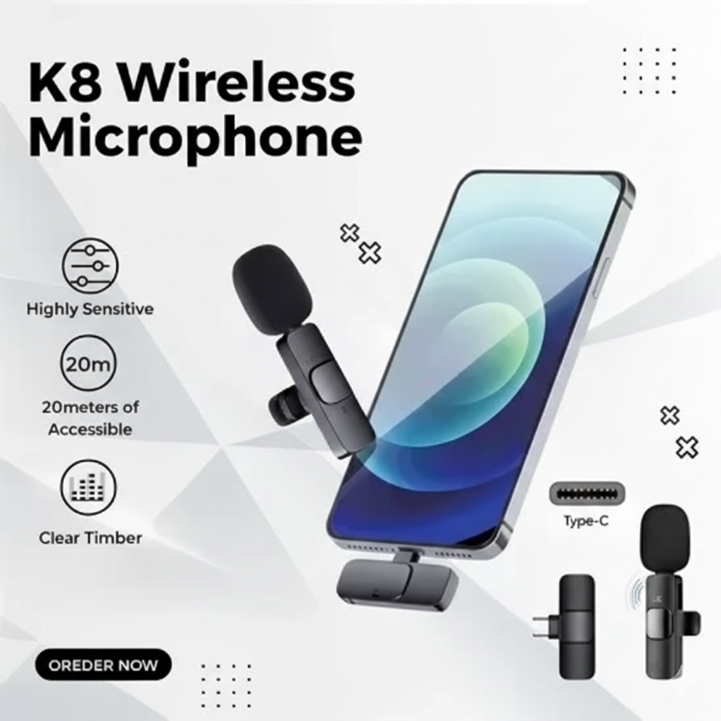 K8 Wireless Collar Microphone USB-C – Noise Reduction, 65ft Range, Plug & Play Android