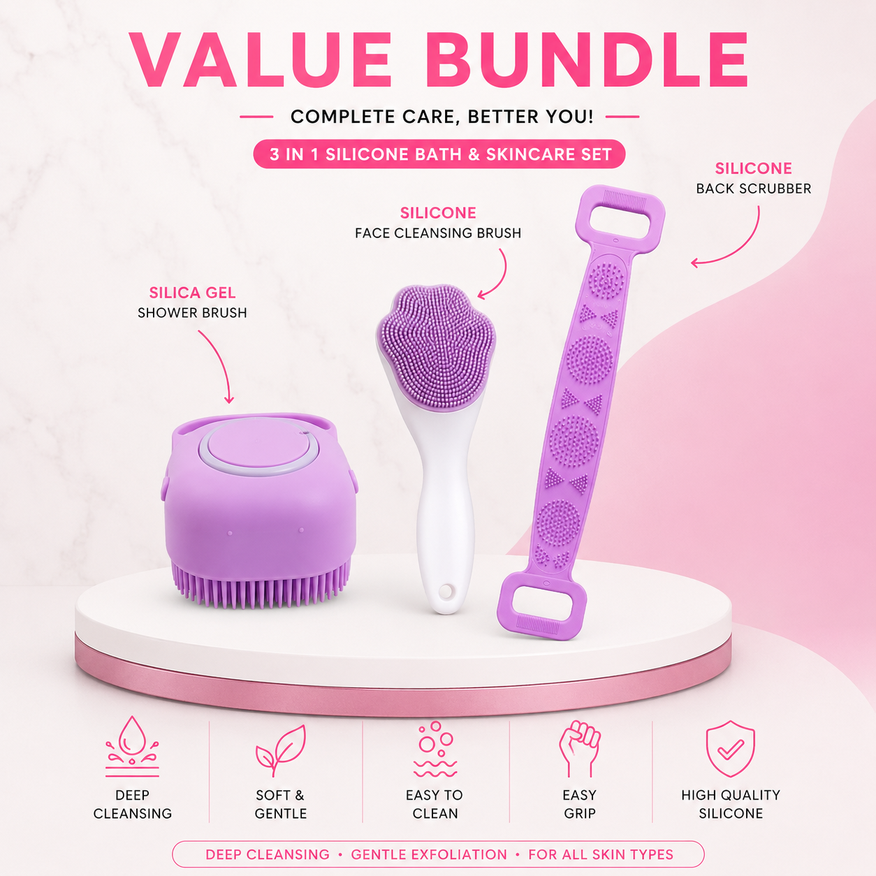 3 in 1 Silicone Bath & Skincare Value Bundle - Fanub.shop