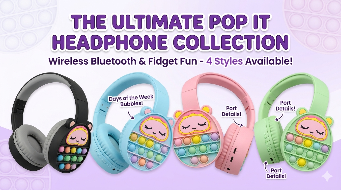 Cute Pop It Wireless Bluetooth Headphones | Foldable Kids & Teens Headset (Random Color)