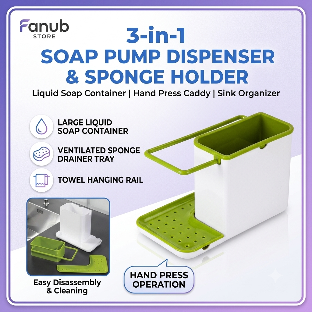 3-in-1 Soap Pump Dispenser With Sponge Holder Liquid Dispenser Container Hand Press Soap Organizer