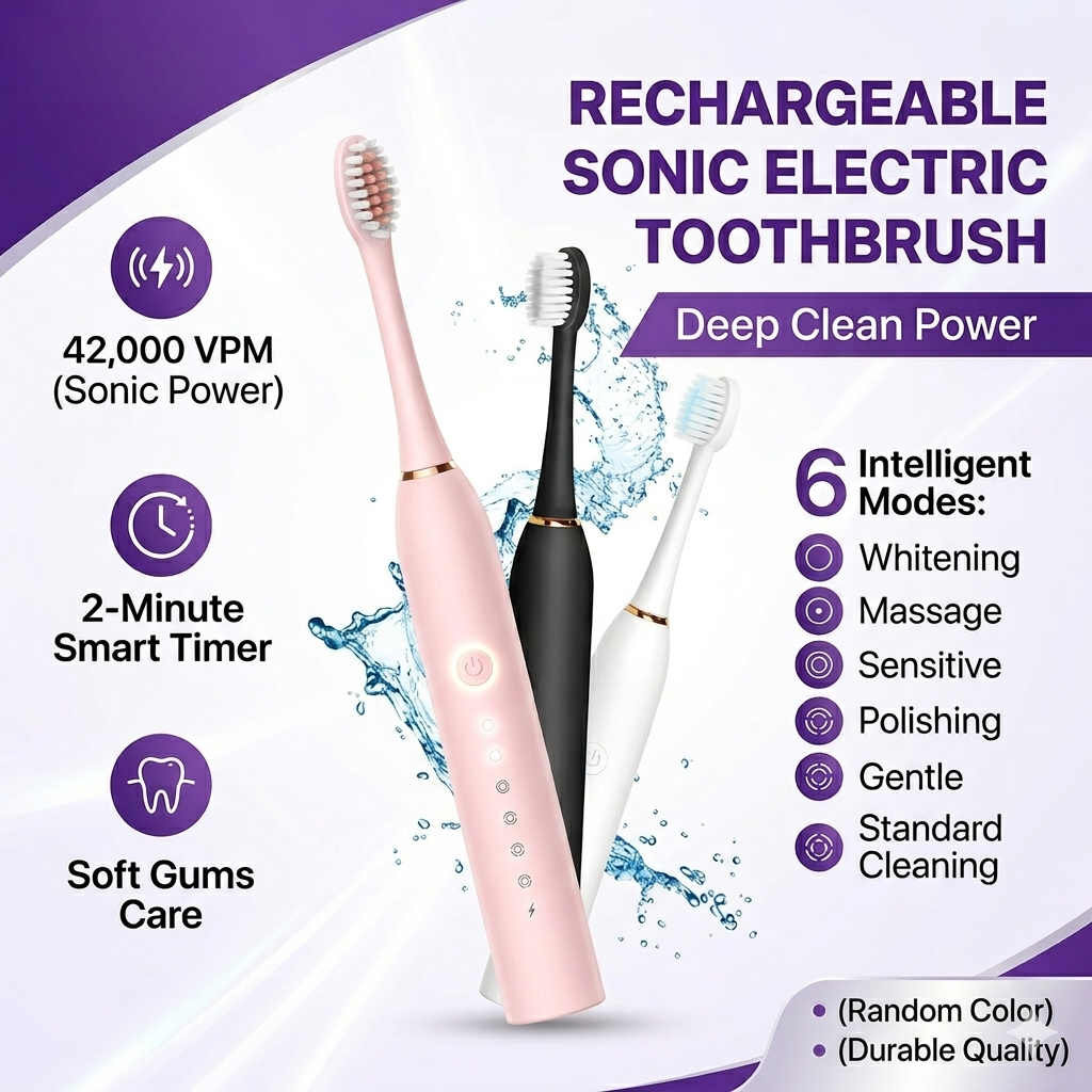 Rechargeable Sonic Electric Toothbrush (Random Color)